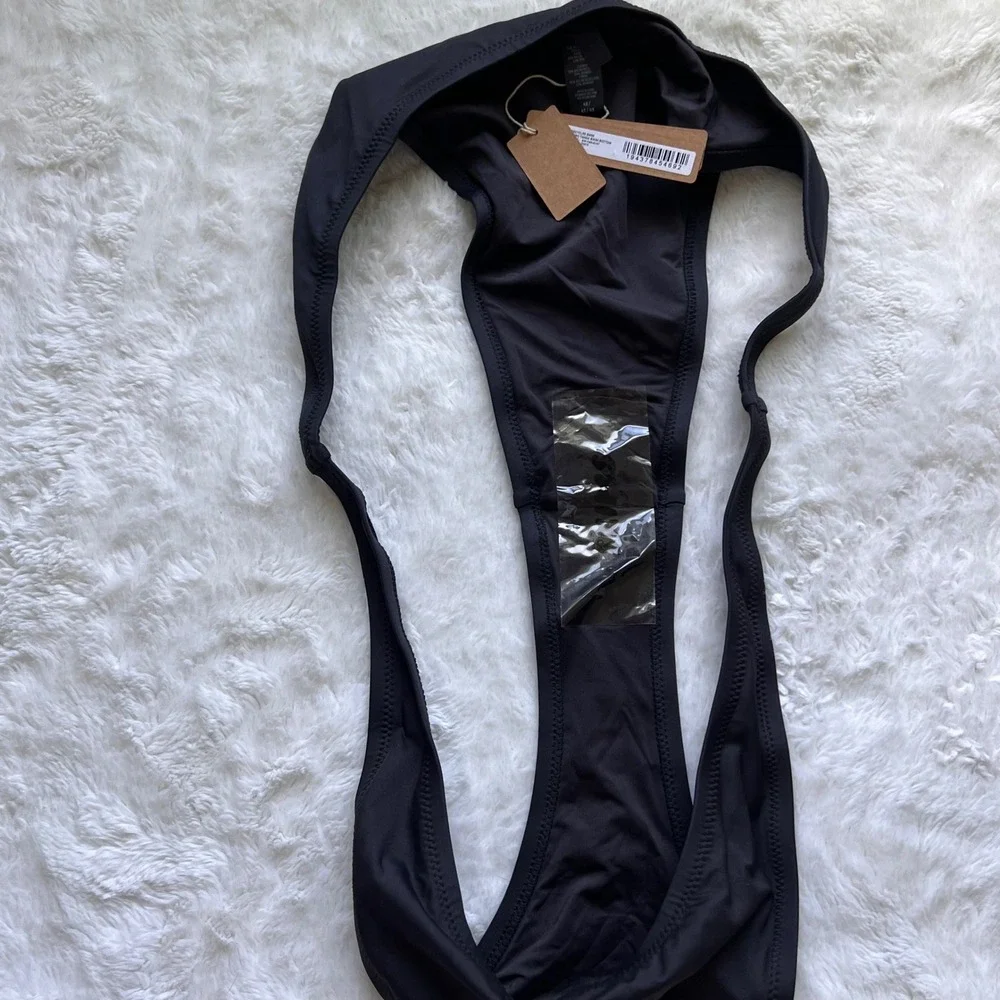 SKIMS Recycled Swim Micro Tanga Bikini Bottom Onyx Black Size 4X SW-TAN-0147 NWT